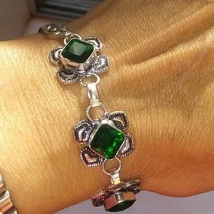 Handcrafted Sterling Green Garnet Stone Bracelet